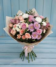 Букет цветов из:  Хризантемы, Розы и Альстромерии в Зее