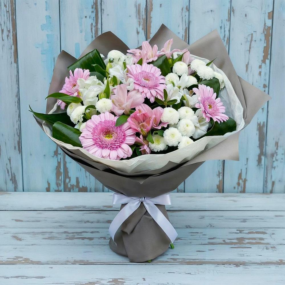 Букет цветов из: Герберы, Альстромерии и Хризантемы в Зее