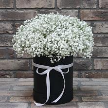 Цветочная композиция из Гипсофила в шляпной коробке в Зее
