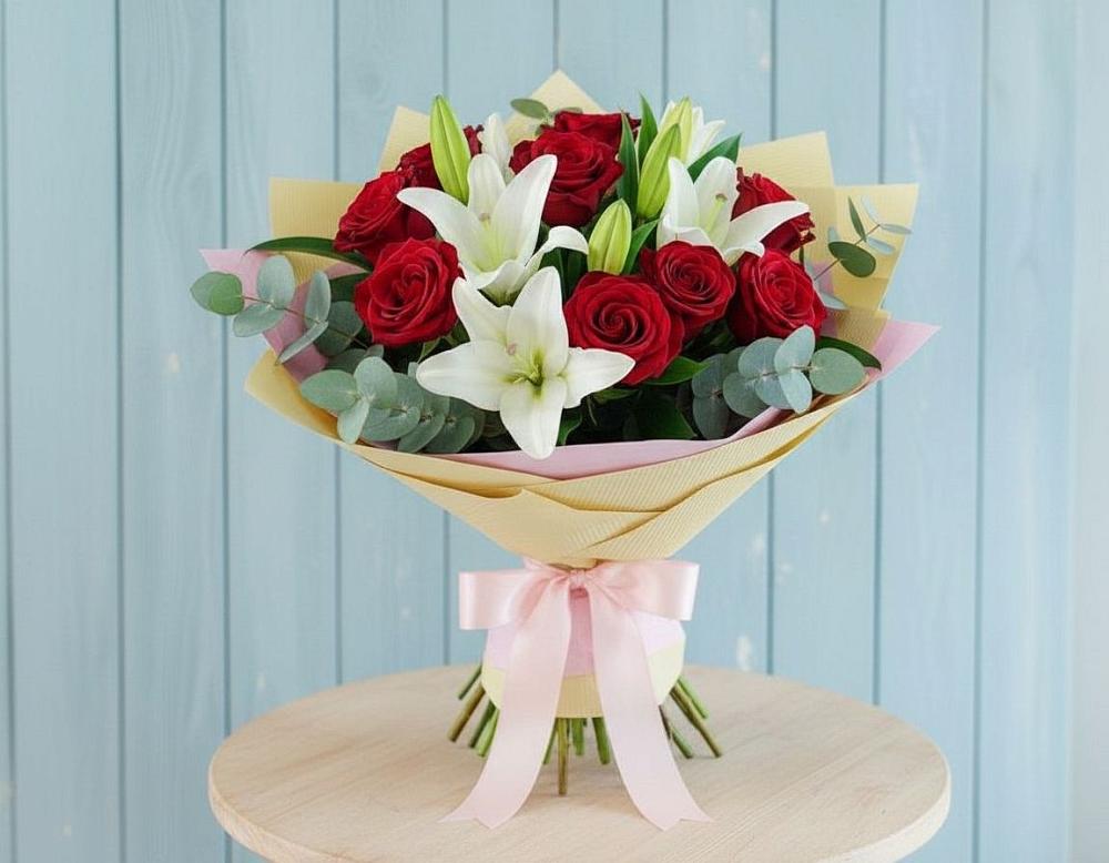 Букет цветов из: Лилии и Розы в Зее